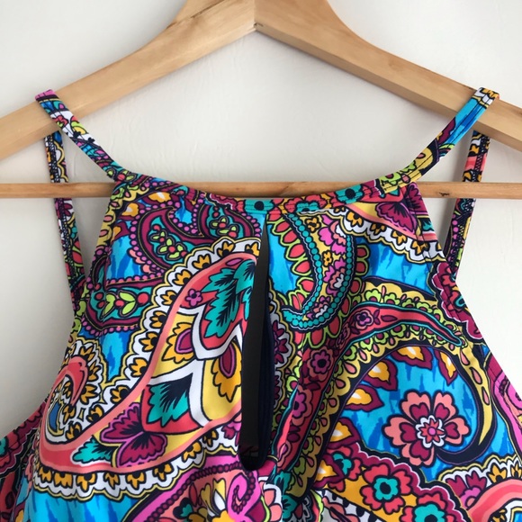 Ellen Tracy Navy Paisley Keyhole HighNeck Swimsuit - Picture 3 of 6